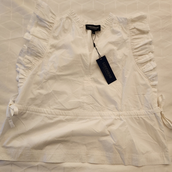 Lucchese Crisp White Top With Side Ties And Ruffles NWT - Picture 6 of 6